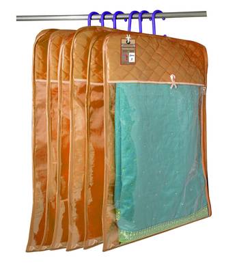 Golden Hanging Saree Cover Wardrobe Cloth organizer for Storage Rack Garment Storage Bags Pack of 6 2