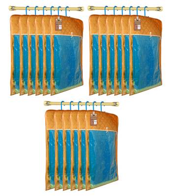 Golden Hanging Saree Cover Wardrobe Cloth organizer for Storage Rack Garment Storage Bags Pack of 18 1