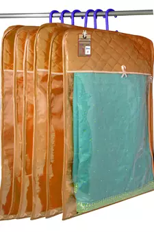 Golden Hanging Saree Cover Wardrobe Cloth organizer for Storage Rack Garment Storage Bags Pack of 18