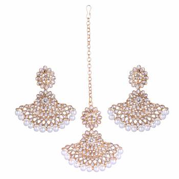 Steorra Jewels Kundan Style Ethnic earing with MaangTikka for Women 2