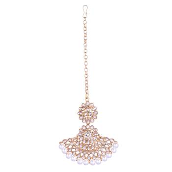 Steorra Jewels Kundan Style Ethnic earing with MaangTikka for Women 4