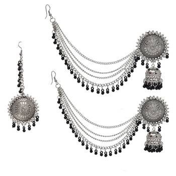 Silver Oxidised Afghani Chandbali Dangler Earring Light weight in stainless steel alloy party wear for Women and Girls 1