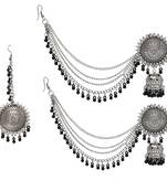 Silver Oxidised Afghani Chandbali Dangler Earring Light weight in stainless steel alloy party wear for Women and Girls
