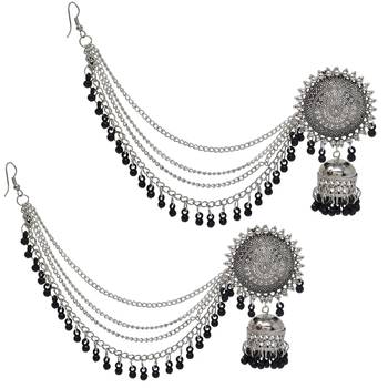 Silver Oxidised Afghani Chandbali Dangler Earring Light weight in stainless steel alloy party wear for Women and Girls 2