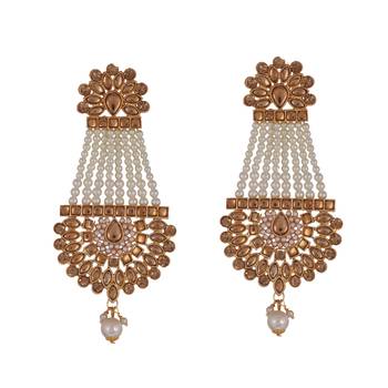 Steorra Jewels Gold Plated kundan meenakari Traditional chandbali Stylish Pearl passa maang Tikka and Earring Set 3