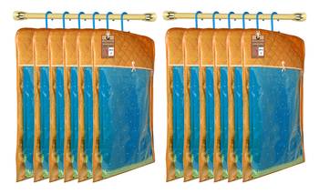 Golden Hanging Saree Cover Wardrobe Cloth organizer for Storage Rack Garment Storage Bags Pack of 12 1