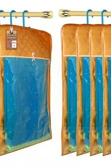 Golden Hanging Saree Cover Wardrobe Cloth organizer for Storage Rack Garment Storage Bags Pack of 12