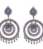 German Silver Mirror work Drop and Dangler Hoop Chand Bali Statement Earring for Women & Girls