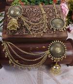 Oxidized Golden Bahubali Earrings with Chain Jhumka and Maang Tikka Traditional Earrings for Women Earrings For Girls