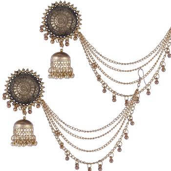 Oxidized Golden Bahubali Earrings with Chain Jhumka and Maang Tikka Traditional Earrings for Women Earrings For Girls 2