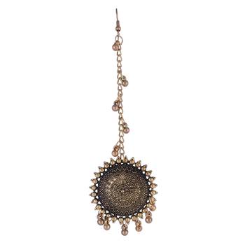 Oxidized Golden Bahubali Earrings with Chain Jhumka and Maang Tikka Traditional Earrings for Women Earrings For Girls 3