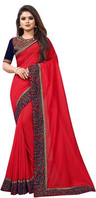 Red Vichitra Silk Embriodered Lace and Embriodered Blouse Piece. 1