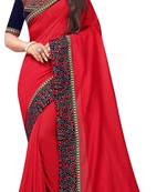 Red Vichitra Silk Embriodered Lace and Embriodered Blouse Piece.