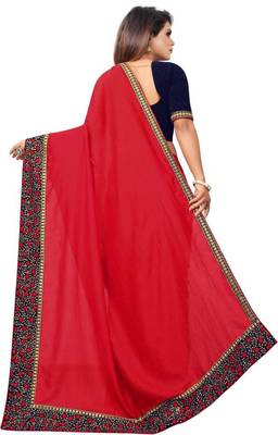 Red Vichitra Silk Embriodered Lace and Embriodered Blouse Piece. 3
