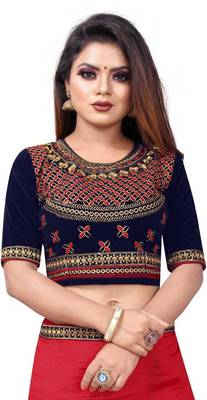 Red Vichitra Silk Embriodered Lace and Embriodered Blouse Piece. 4