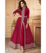 Topnotch Aari Work Dark Pink Anarkali Pant Suit