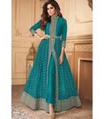 Topnotch Aari Work Firozi Anarkali Pant Suit