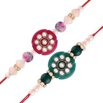 Ethnic Designer Pearl Kundan Combo Rakhi Bracelet for Men/Brother/ Bhaiya (Pack of 2) (R016-19) 2