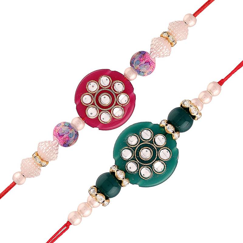 Ethnic Designer Pearl Kundan Combo Rakhi Bracelet for Men/Brother/ Bhaiya (Pack of 2) (R016-19)