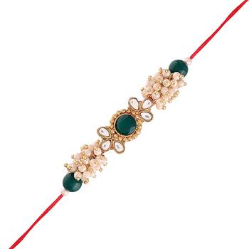 Gold Plated Ethnic Designer Pearl Kundan Rakhi Bracket for Brother/Men (R011G-R) 2