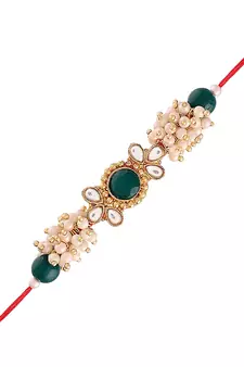 Gold Plated Ethnic Designer Pearl Kundan Rakhi Bracket for Brother/Men (R011G-R)
