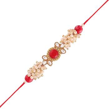Gold Plated Ethnic Designer Pearl Kundan Rakhi Bracket for Brother/Men (R011R-R) 2