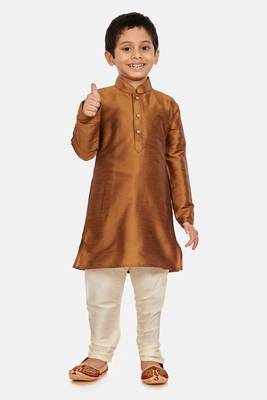 Copper plain cotton silk boys-kurta-pyjama 1