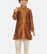 Copper plain cotton silk boys-kurta-pyjama