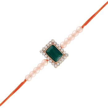 Gold Plated Ethnic Designer Pearl Stone Rakhi Bracket for Brother/Men  2
