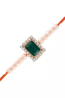 Gold Plated Ethnic Designer Pearl Stone Rakhi Bracket for Brother/Men 
