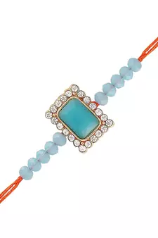 Gold Plated Ethnic Designer Beads & Stone Rakhi Bracket for Brother/Men 