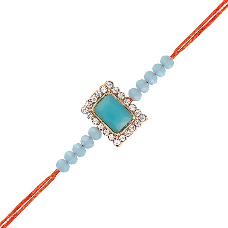 Gold Plated Ethnic Designer Beads & Stone Rakhi Bracket for Brother/Men 