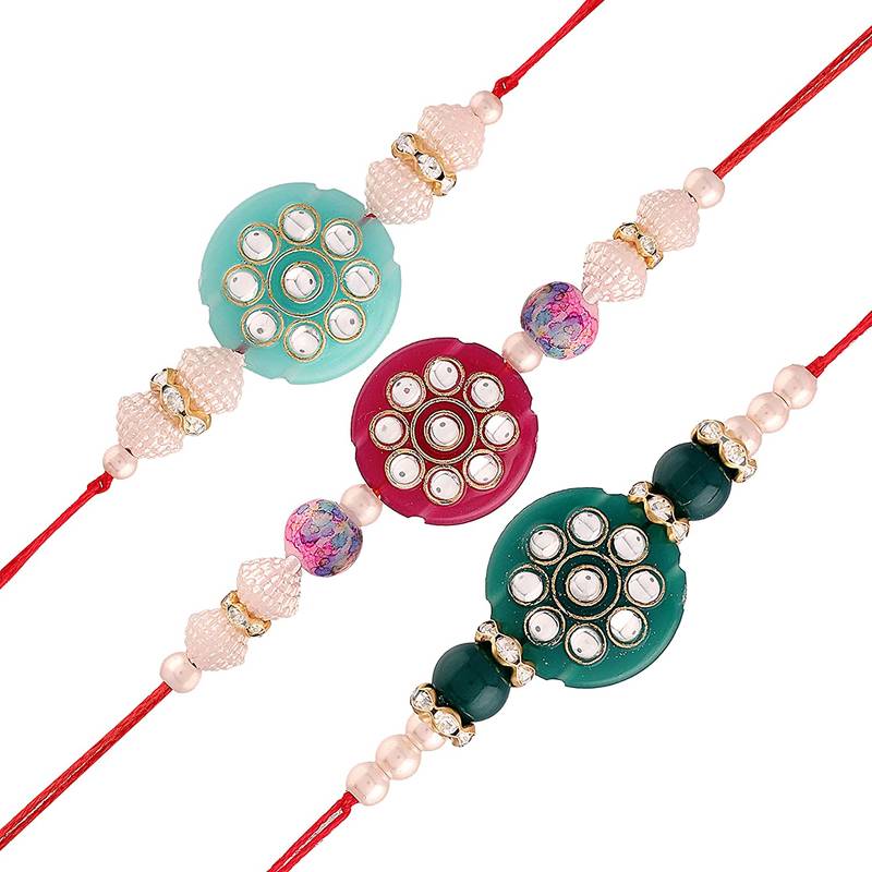 Ethnic Designer Pearl Kundan Combo Rakhi Bracelet for Men/Brother/ Bhaiya (Pack of 3) (R016-17-19)