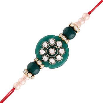 Gold Plated Ethnic Designer Pearl Beads Rakhi Bracelet for Brother/Men (R019-R) 2