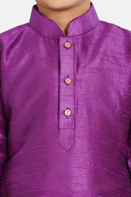 Purple plain cotton silk boys-kurta-pyjama 4
