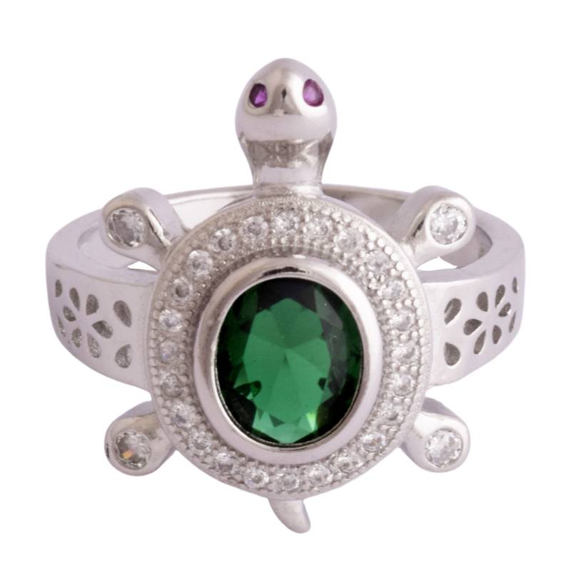 Green Stone Turtle Unisex Ring-FRL177