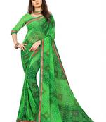 Green printed georgette saree with blouse