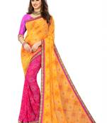 Yellow printed georgette saree with blouse