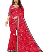 Red printed georgette saree with blouse