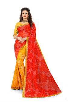 Multicolor printed georgette saree with blouse