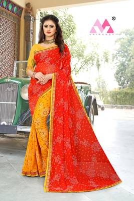 Multicolor printed georgette saree with blouse 2