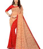 Red printed georgette saree with blouse
