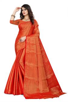 Orange brasso art silk saree with blouse