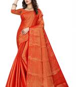 Orange brasso art silk saree with blouse