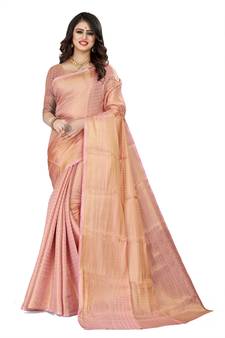 Peach brasso art silk saree with blouse