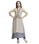 Cream embroidered georgette long-kurtis