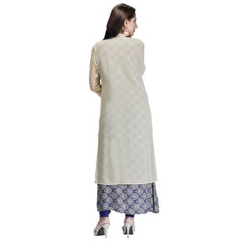 Cream embroidered georgette long-kurtis 2