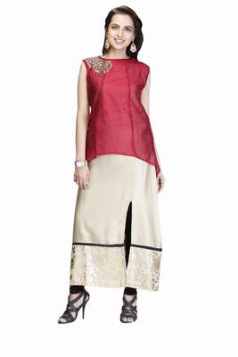 Maroon embroidered art silk long-kurtis 1