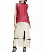 Maroon embroidered art silk long-kurtis