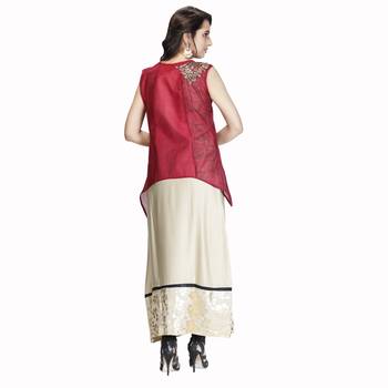Maroon embroidered art silk long-kurtis 2
